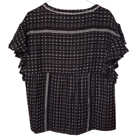 Sundance Electra Top Black Gauze Boho Embroidered Raw Edge Sleeves Sz M - Picture 3 of 10